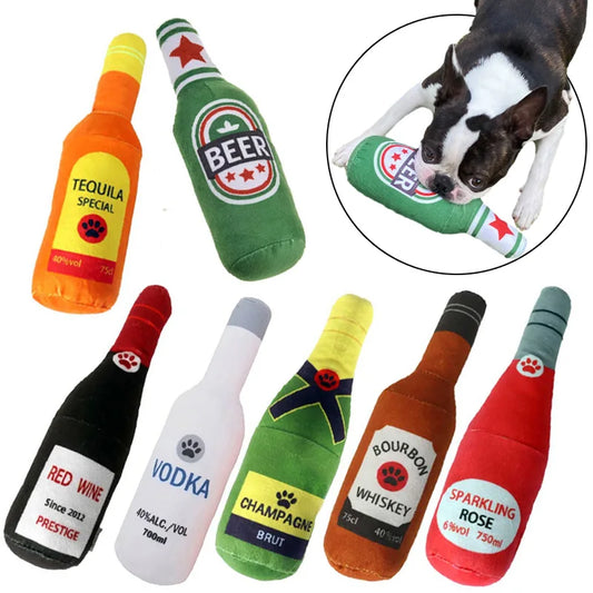 Interactive Dog Toys Champagne Wine Bottle Shape Pet Toy Plush Filled
