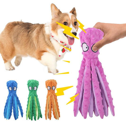 Squeaky Octopus Dog Toys Interactive Puppy Toy No Stuffing Plush Bite